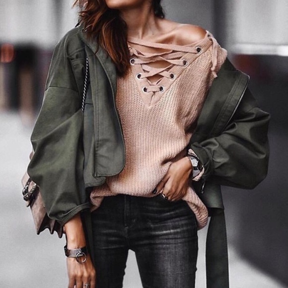 LAST 1- ADELINE-Chunky Lace Up Long Sweater - Picture 6 of 8